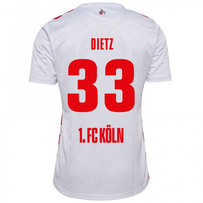 Børn Florian Dietz #33 Hvid Rød Hjemmebane Spillertrøjer 2024/25 Trøje T-Shirt