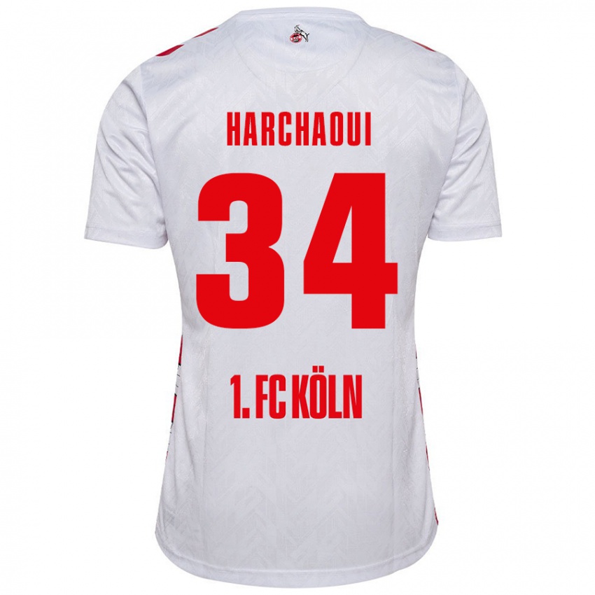 Børn Fayssal Harchaoui #34 Hvid Rød Hjemmebane Spillertrøjer 2024/25 Trøje T-Shirt