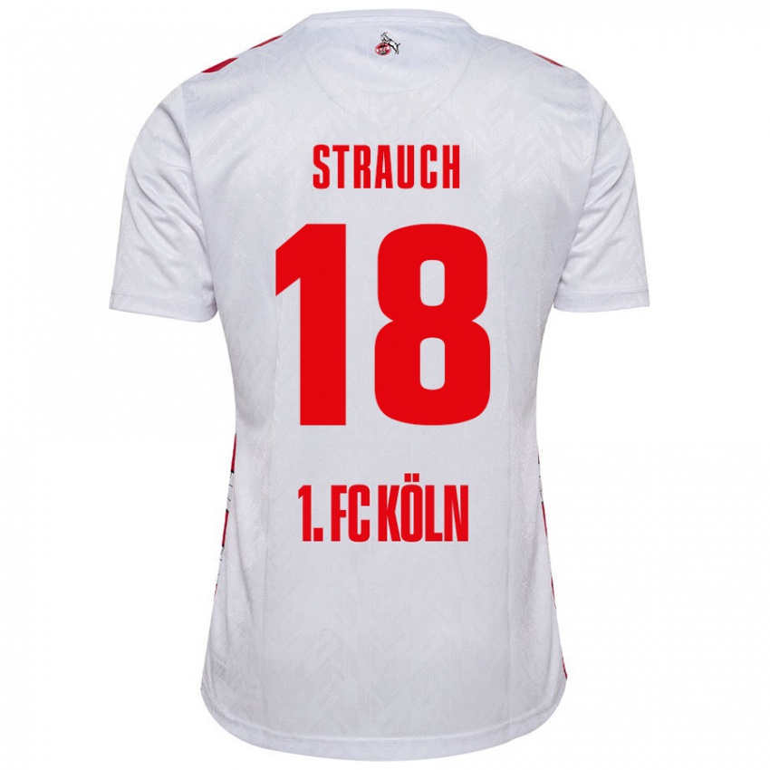 Børn Georg Strauch #18 Hvid Rød Hjemmebane Spillertrøjer 2024/25 Trøje T-Shirt