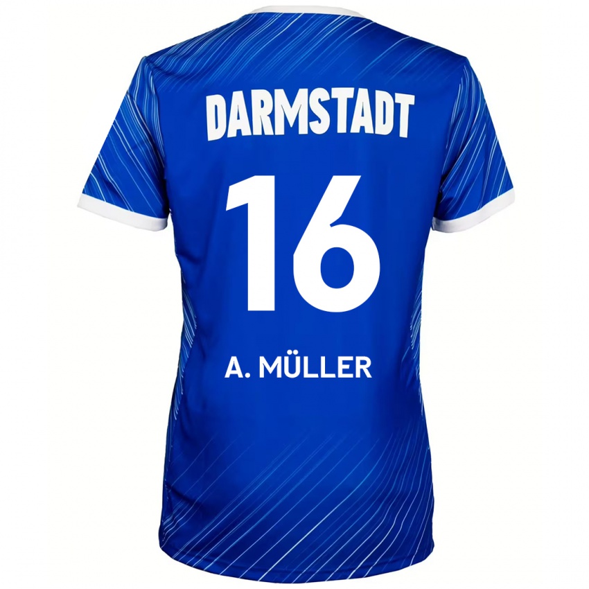 Børn Andreas Müller #16 Blå Hvid Hjemmebane Spillertrøjer 2024/25 Trøje T-Shirt