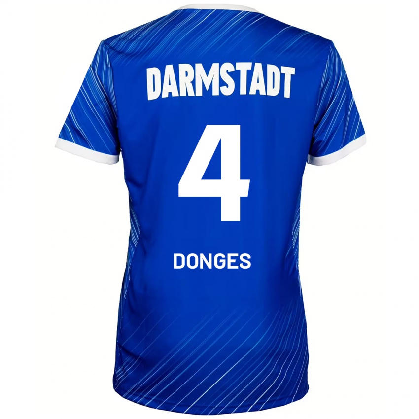 Børn Julian Donges #4 Blå Hvid Hjemmebane Spillertrøjer 2024/25 Trøje T-Shirt