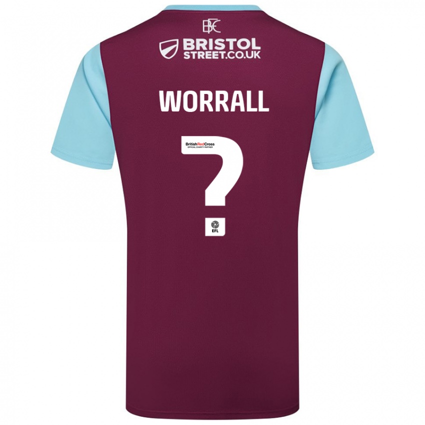 Børn Joe Worrall #0 Burgund Himmelblå Hjemmebane Spillertrøjer 2024/25 Trøje T-Shirt