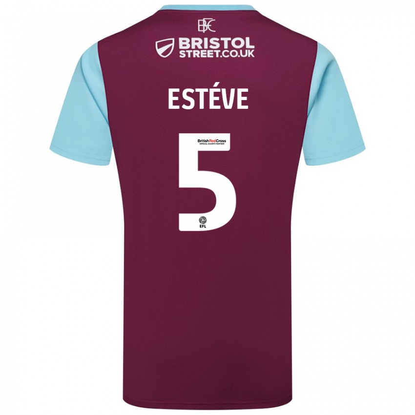 Børn Maxime Estève #5 Burgund Himmelblå Hjemmebane Spillertrøjer 2024/25 Trøje T-Shirt