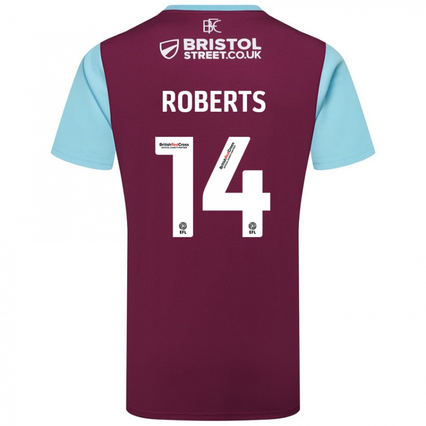 Børn Connor Roberts #14 Burgund Himmelblå Hjemmebane Spillertrøjer 2024/25 Trøje T-Shirt