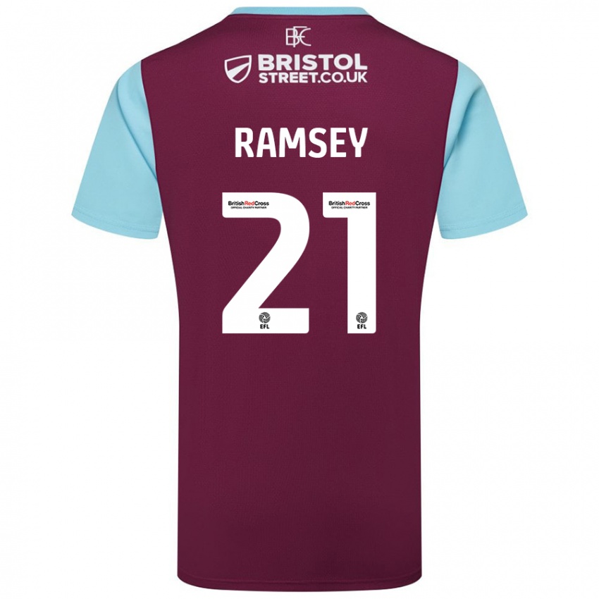 Børn Aaron Ramsey #21 Burgund Himmelblå Hjemmebane Spillertrøjer 2024/25 Trøje T-Shirt