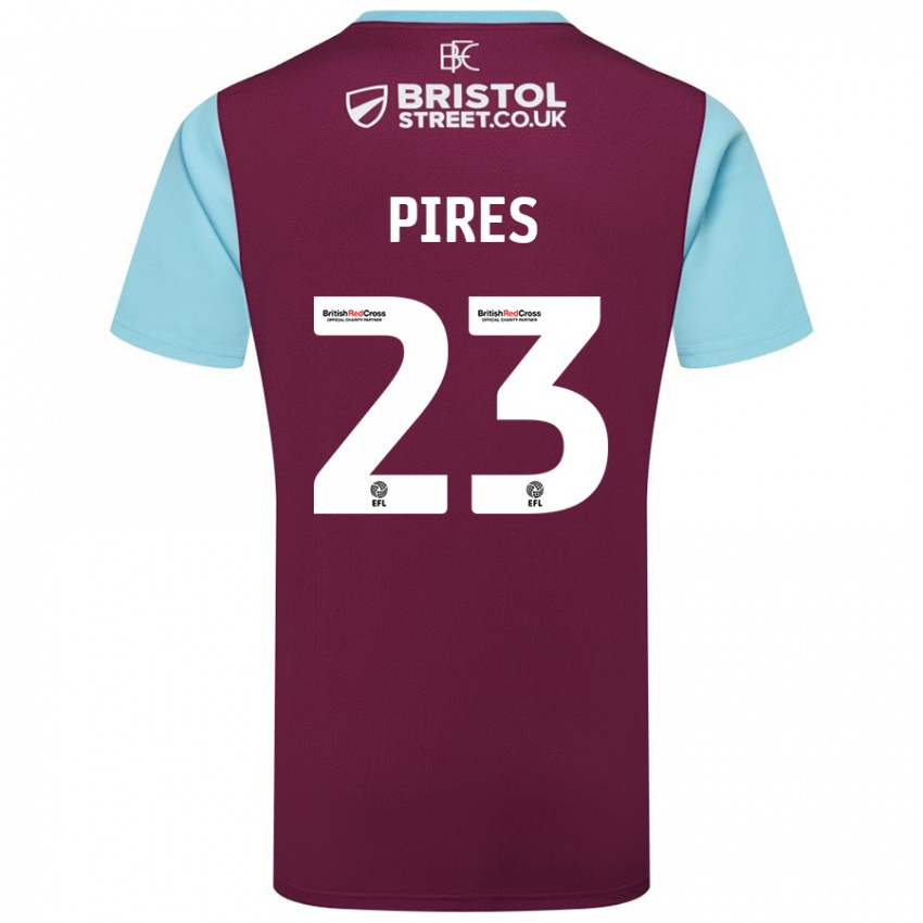 Børn Lucas Pires #23 Burgund Himmelblå Hjemmebane Spillertrøjer 2024/25 Trøje T-Shirt