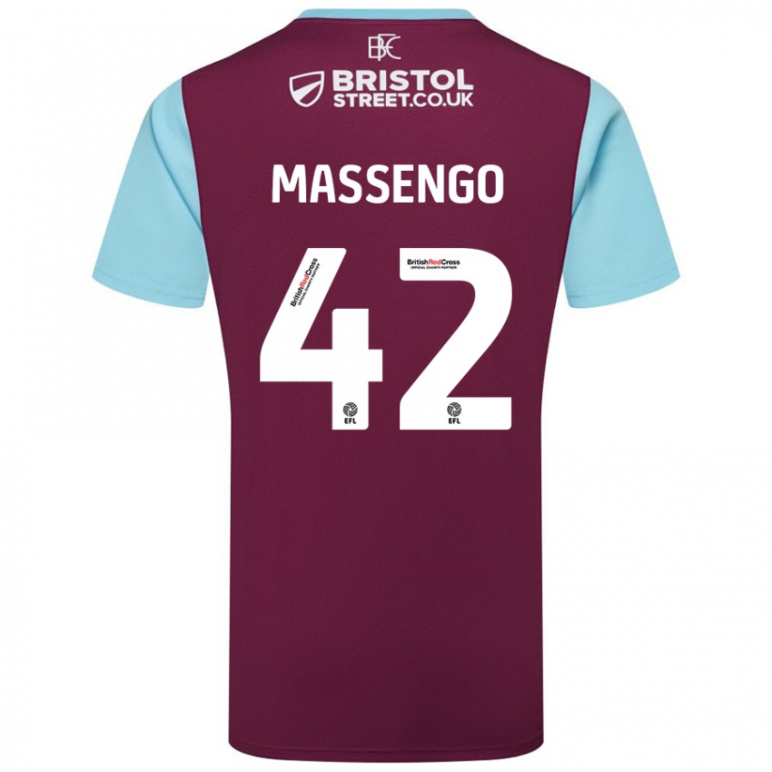 Børn Han-Noah Massengo #42 Burgund Himmelblå Hjemmebane Spillertrøjer 2024/25 Trøje T-Shirt