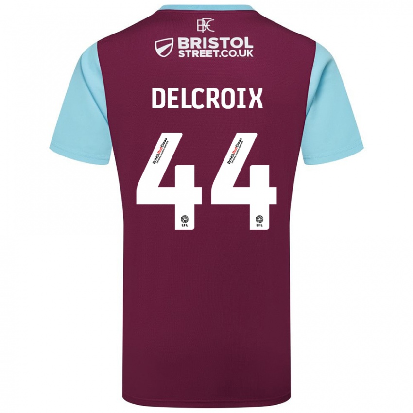 Børn Hannes Delcroix #44 Burgund Himmelblå Hjemmebane Spillertrøjer 2024/25 Trøje T-Shirt