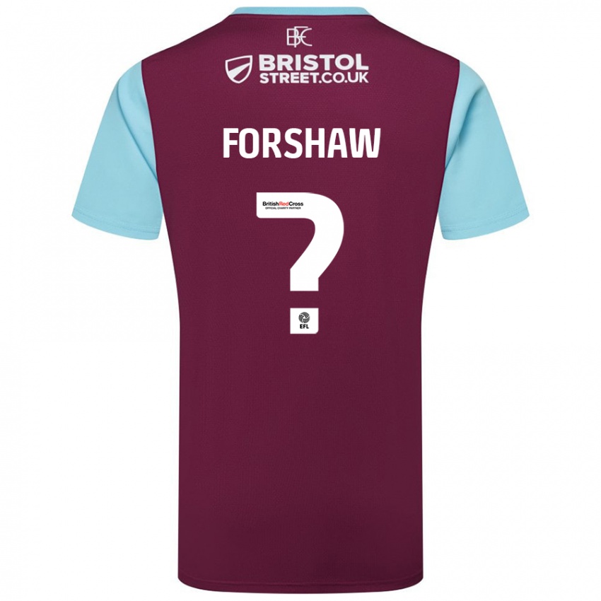 Børn Lewis Forshaw #0 Burgund Himmelblå Hjemmebane Spillertrøjer 2024/25 Trøje T-Shirt