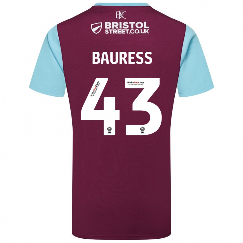 Børn Joe Bauress #43 Burgund Himmelblå Hjemmebane Spillertrøjer 2024/25 Trøje T-Shirt