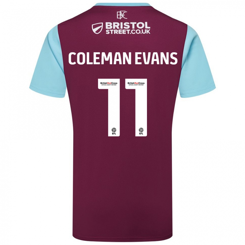 Børn Amaya Coleman-Evans #11 Burgund Himmelblå Hjemmebane Spillertrøjer 2024/25 Trøje T-Shirt