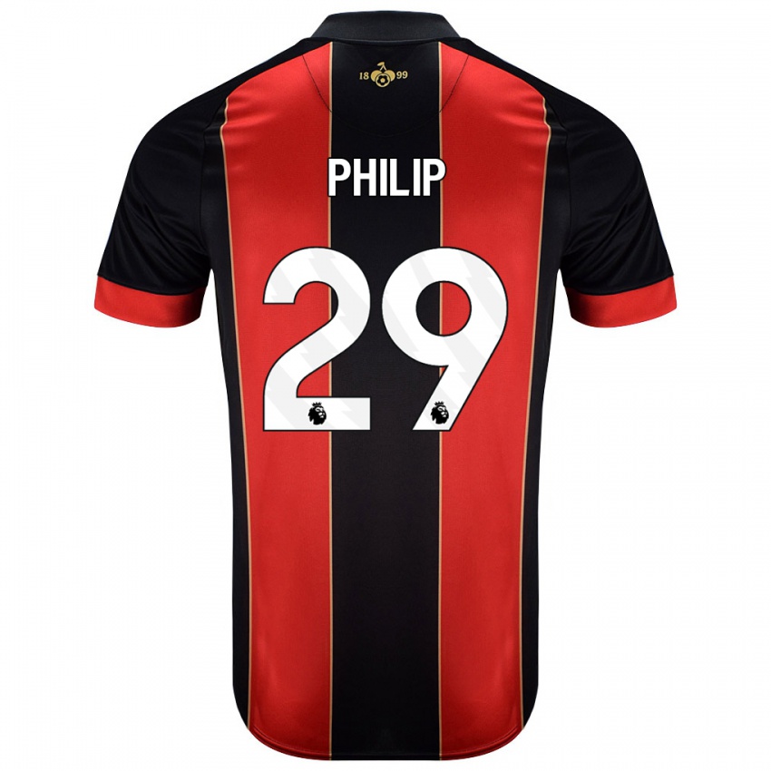 Børn Philip Billing #29 Rød Sort Hjemmebane Spillertrøjer 2024/25 Trøje T-Shirt