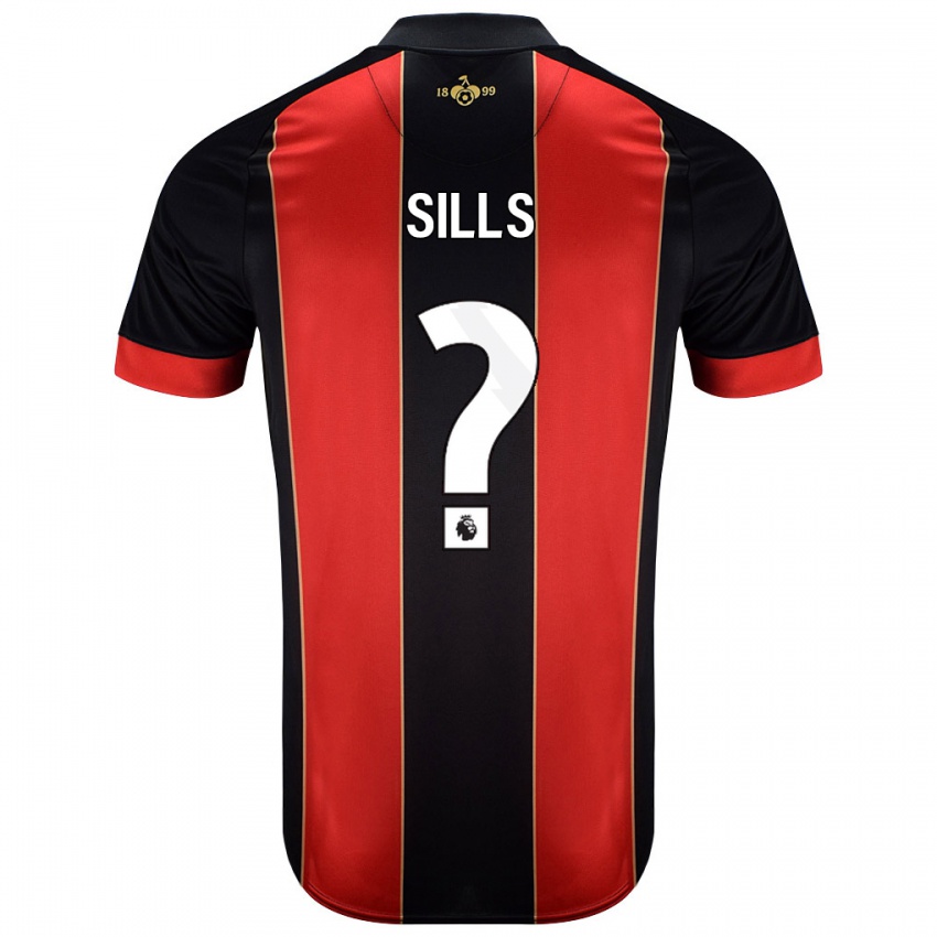 Børn Ethan Sills #0 Rød Sort Hjemmebane Spillertrøjer 2024/25 Trøje T-Shirt