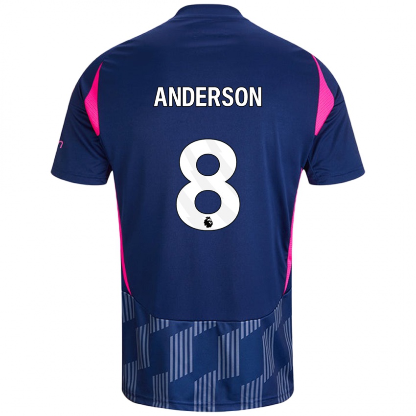 Børn Elliot Anderson #8 Kongeblå Pink Udebane Spillertrøjer 2024/25 Trøje T-Shirt