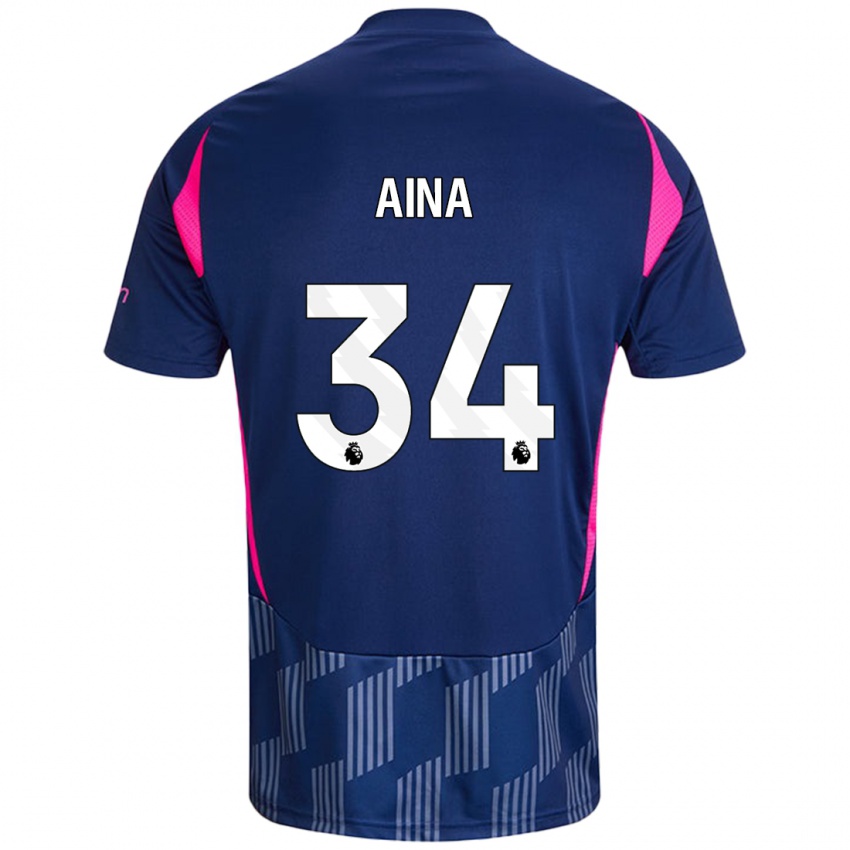 Børn Ola Aina #34 Kongeblå Pink Udebane Spillertrøjer 2024/25 Trøje T-Shirt