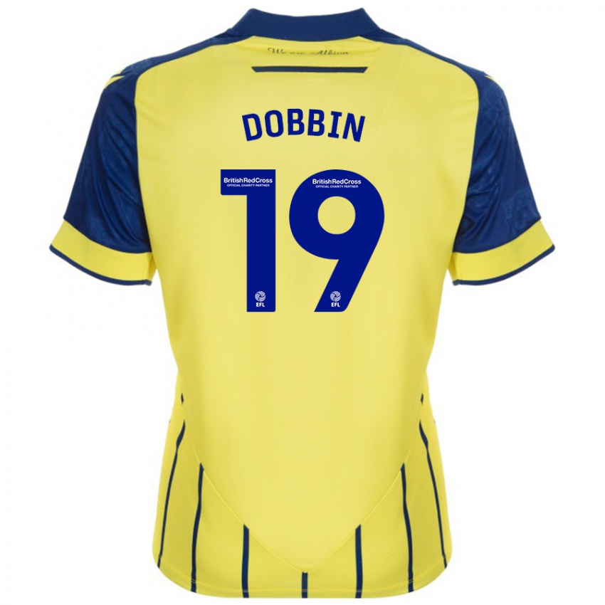 Børn Lewis Dobbin #19 Gul Blå Udebane Spillertrøjer 2024/25 Trøje T-Shirt