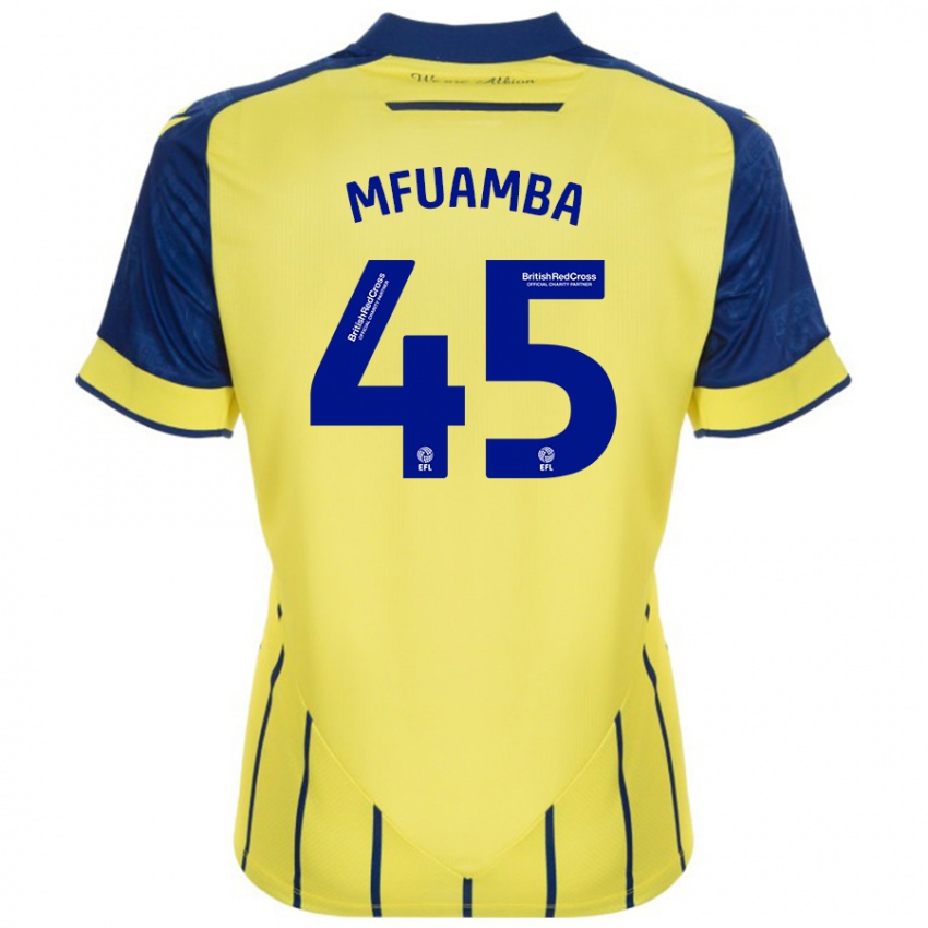 Børn Kevin Mfuamba #45 Gul Blå Udebane Spillertrøjer 2024/25 Trøje T-Shirt