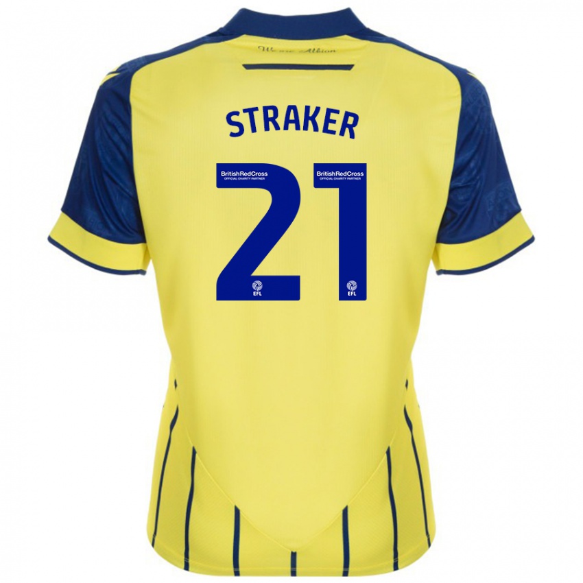 Børn Jannelle Straker #21 Gul Blå Udebane Spillertrøjer 2024/25 Trøje T-Shirt