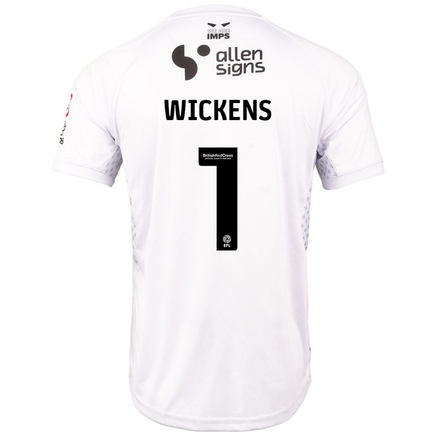 Børn George Wickens #1 Rød Hvid Udebane Spillertrøjer 2024/25 Trøje T-Shirt