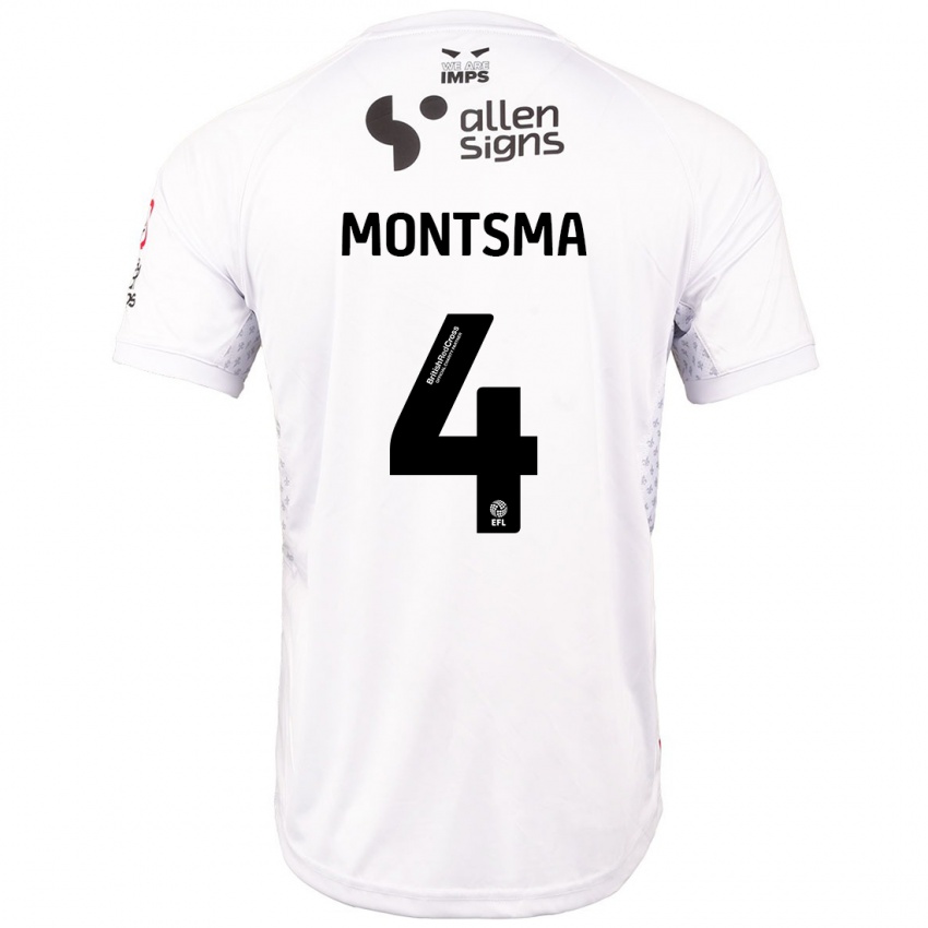 Børn Lewis Montsma #4 Rød Hvid Udebane Spillertrøjer 2024/25 Trøje T-Shirt