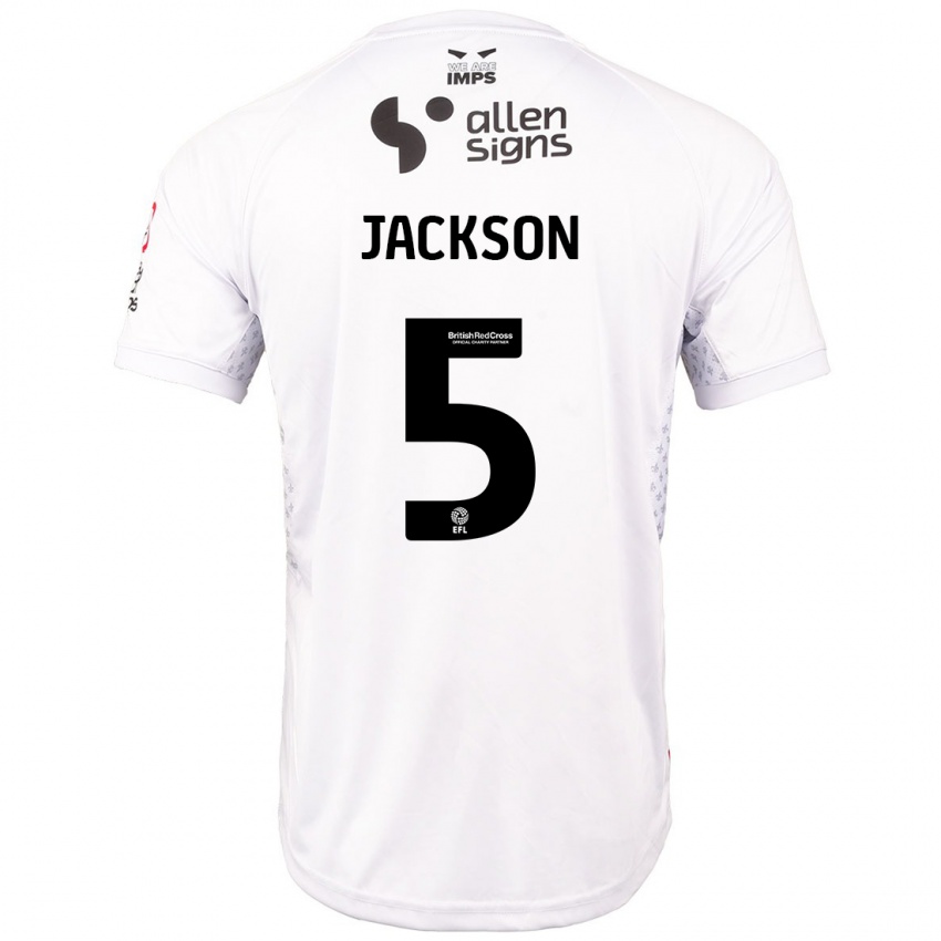 Børn Adam Jackson #5 Rød Hvid Udebane Spillertrøjer 2024/25 Trøje T-Shirt