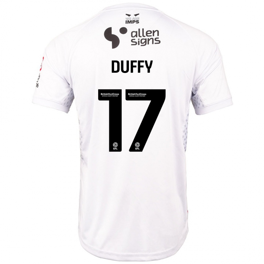 Børn Dylan Duffy #17 Rød Hvid Udebane Spillertrøjer 2024/25 Trøje T-Shirt