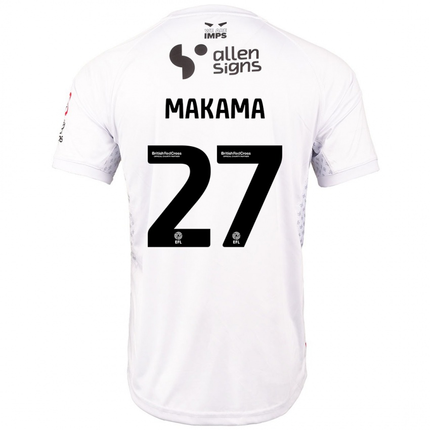 Børn Jovon Makama #27 Rød Hvid Udebane Spillertrøjer 2024/25 Trøje T-Shirt