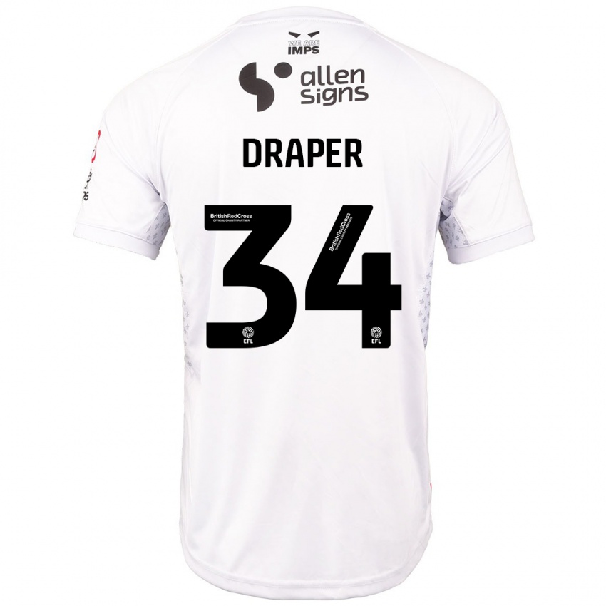 Børn Freddie Draper #34 Rød Hvid Udebane Spillertrøjer 2024/25 Trøje T-Shirt