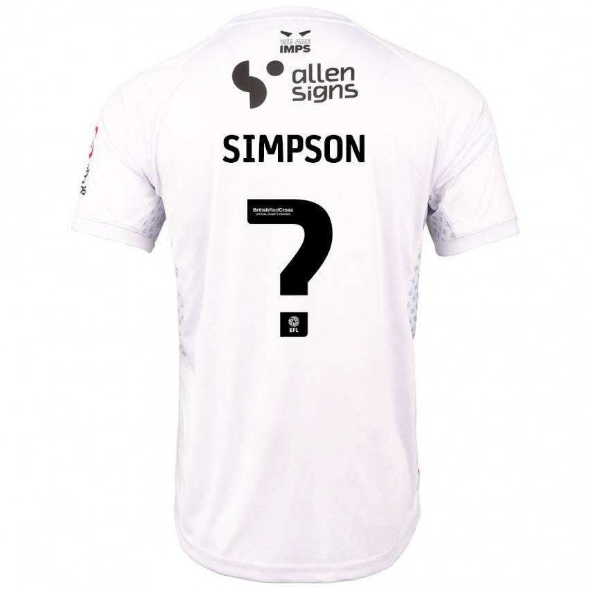 Børn John Simpson #0 Rød Hvid Udebane Spillertrøjer 2024/25 Trøje T-Shirt