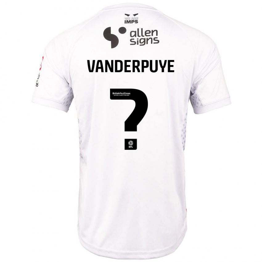 Børn Daniel Vanderpuye #0 Rød Hvid Udebane Spillertrøjer 2024/25 Trøje T-Shirt