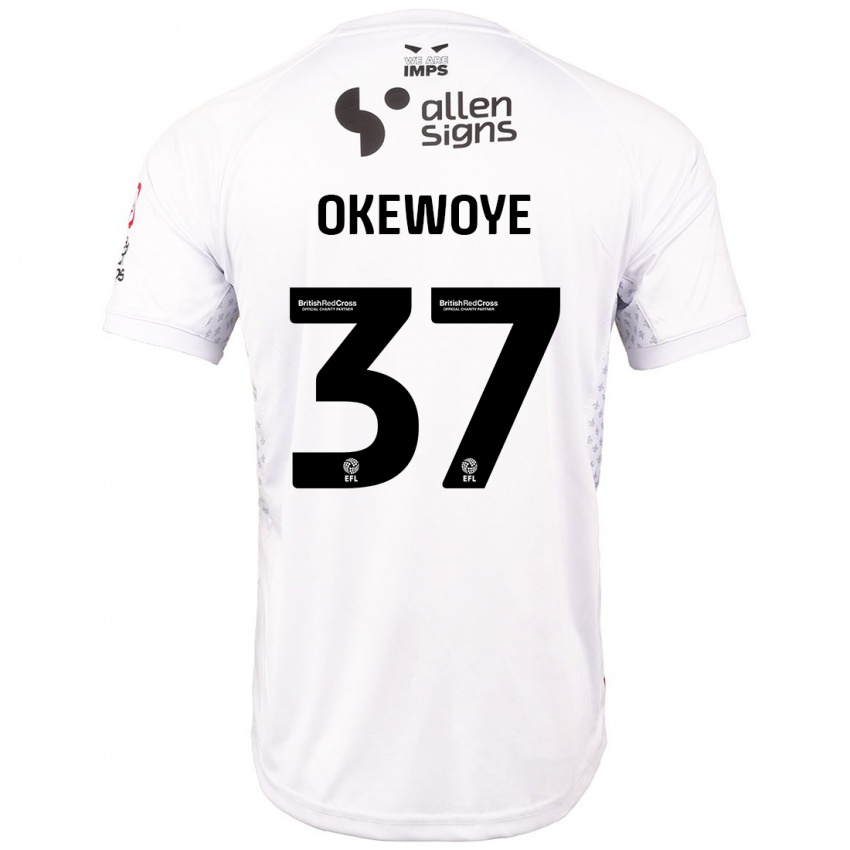 Børn Gbolahan Okewoye #37 Rød Hvid Udebane Spillertrøjer 2024/25 Trøje T-Shirt