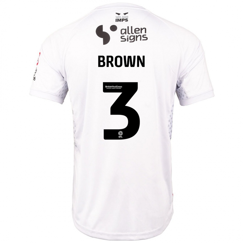 Børn Jaden Brown #3 Rød Hvid Udebane Spillertrøjer 2024/25 Trøje T-Shirt