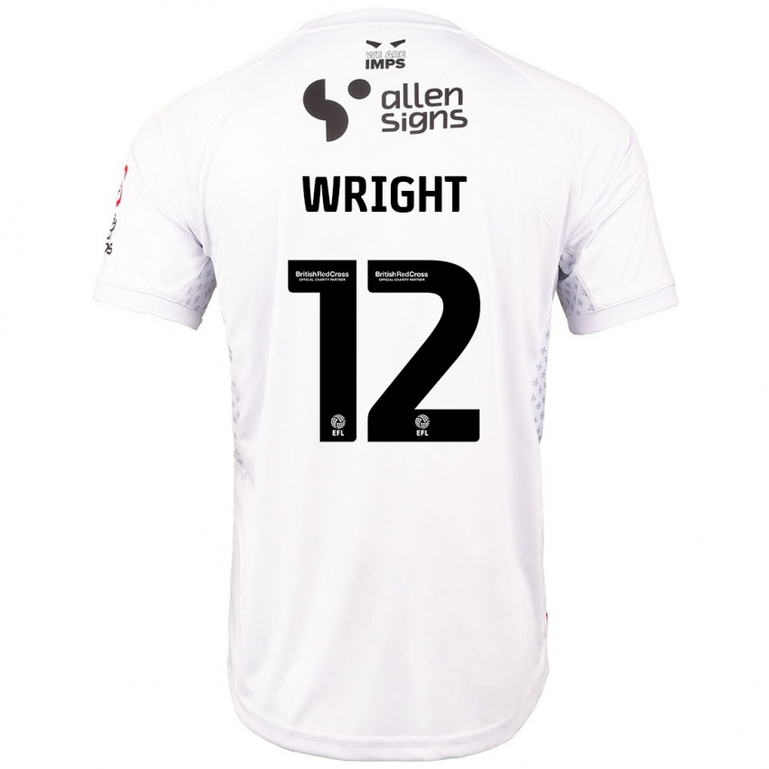 Børn Jordan Wright #12 Rød Hvid Udebane Spillertrøjer 2024/25 Trøje T-Shirt