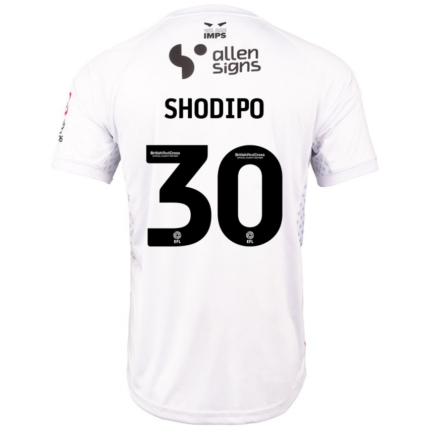 Børn Olamide Shodipo #30 Rød Hvid Udebane Spillertrøjer 2024/25 Trøje T-Shirt