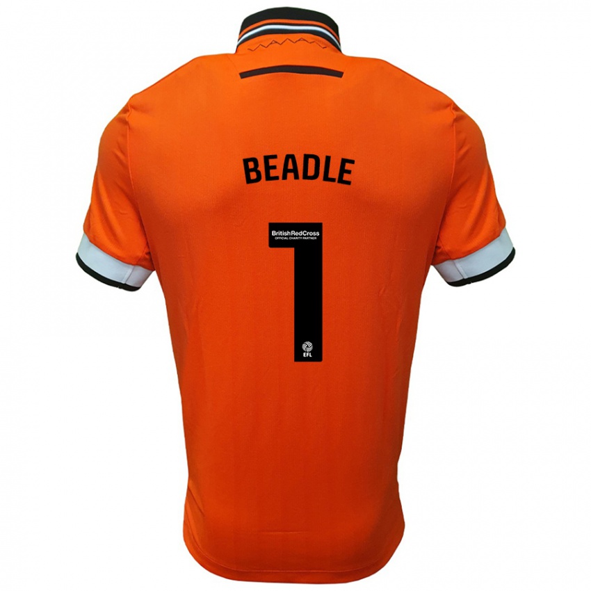 Børn James Beadle #1 Orange Hvid Udebane Spillertrøjer 2024/25 Trøje T-Shirt