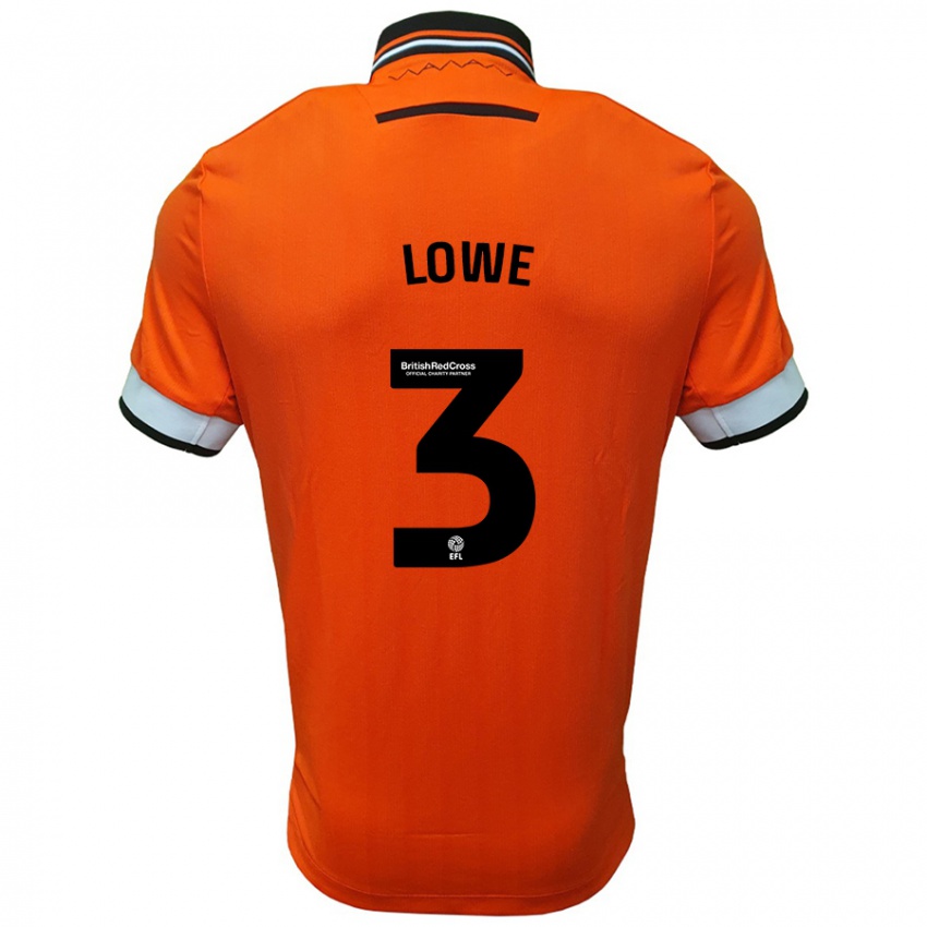 Børn Max Lowe #3 Orange Hvid Udebane Spillertrøjer 2024/25 Trøje T-Shirt