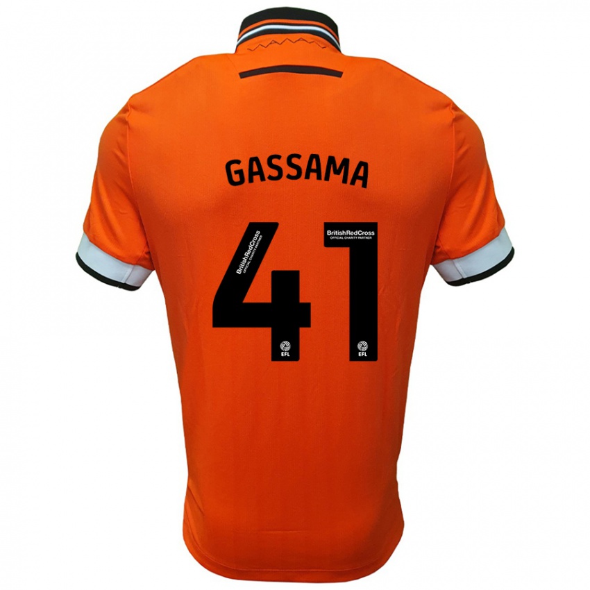 Børn Djeidi Gassama #41 Orange Hvid Udebane Spillertrøjer 2024/25 Trøje T-Shirt