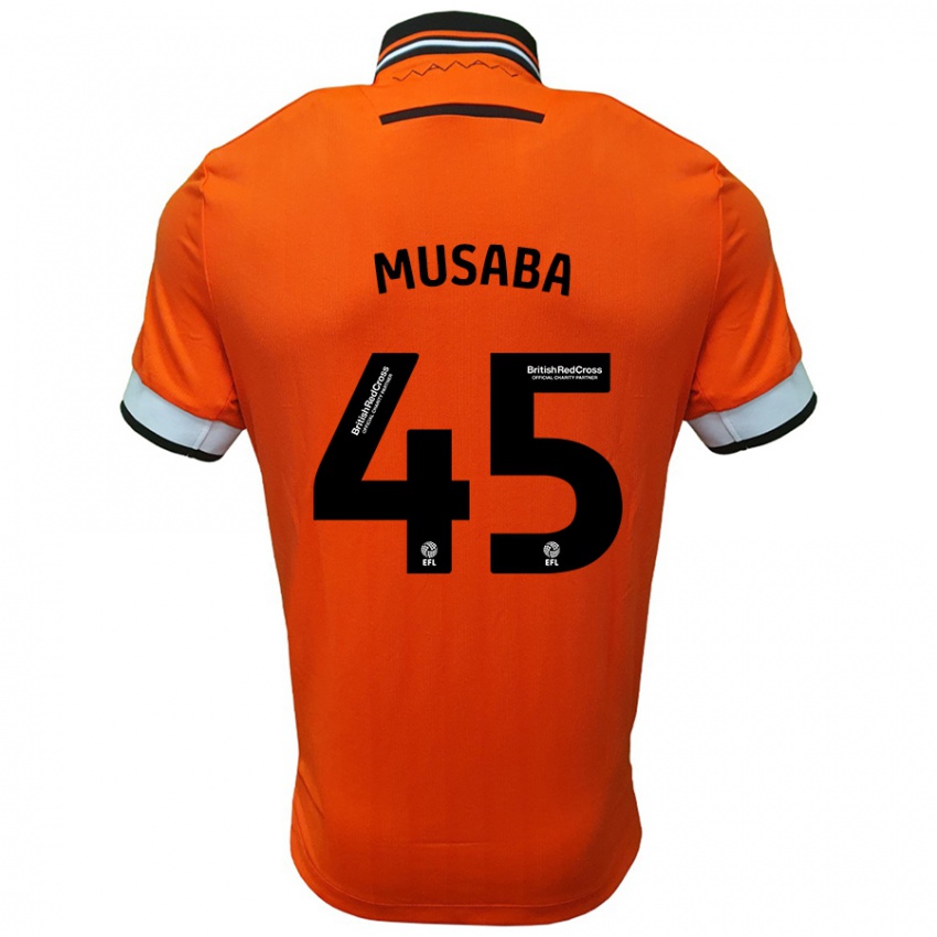 Børn Anthony Musaba #45 Orange Hvid Udebane Spillertrøjer 2024/25 Trøje T-Shirt