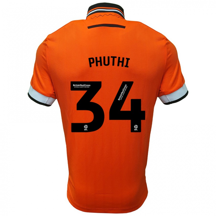 Børn Joey Phuthi #34 Orange Hvid Udebane Spillertrøjer 2024/25 Trøje T-Shirt