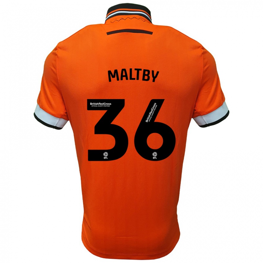 Børn Mackenzie Maltby #36 Orange Hvid Udebane Spillertrøjer 2024/25 Trøje T-Shirt