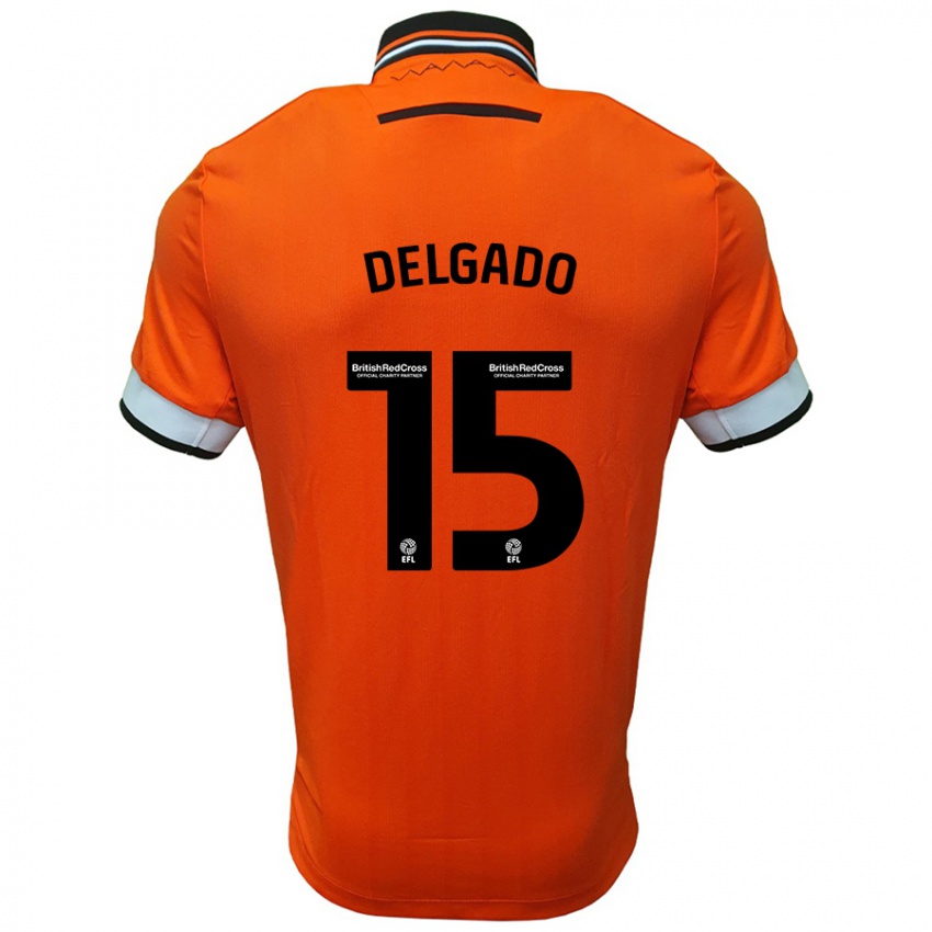 Børn Juan Delgado #15 Orange Hvid Udebane Spillertrøjer 2024/25 Trøje T-Shirt