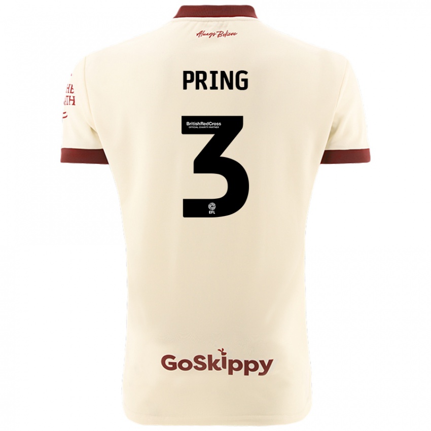 Børn Cameron Pring #3 Creme Hvid Udebane Spillertrøjer 2024/25 Trøje T-Shirt