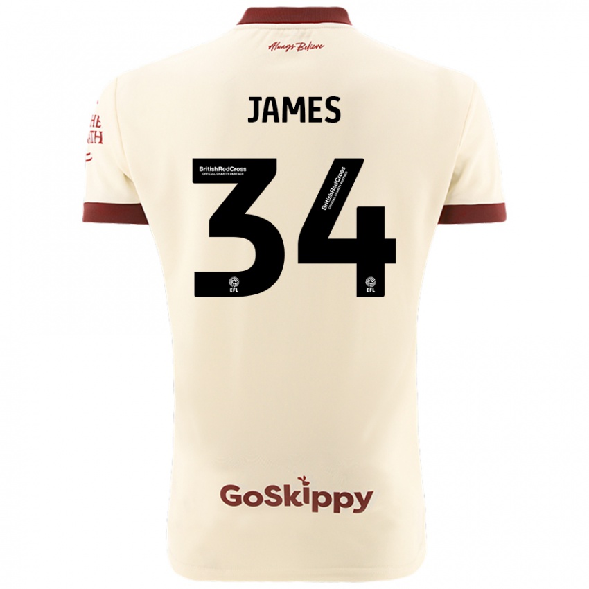 Børn Joseph James #34 Creme Hvid Udebane Spillertrøjer 2024/25 Trøje T-Shirt