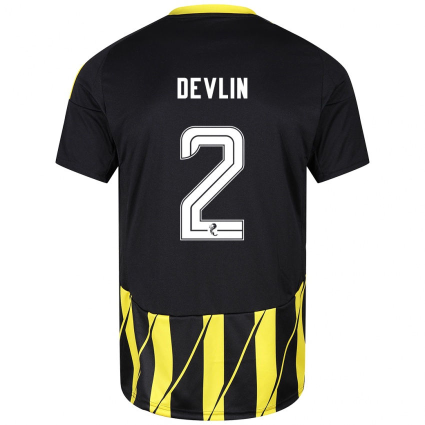 Børn Nicky Devlin #2 Sort Gul Udebane Spillertrøjer 2024/25 Trøje T-Shirt