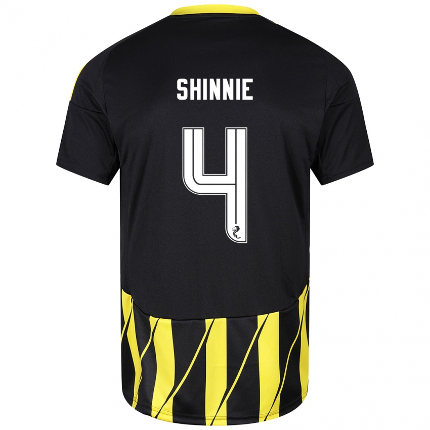 Børn Graeme Shinnie #4 Sort Gul Udebane Spillertrøjer 2024/25 Trøje T-Shirt