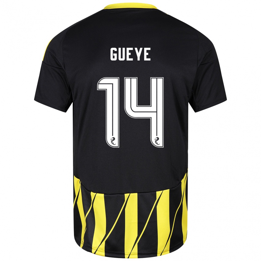 Børn Pape Habib Gueye #14 Sort Gul Udebane Spillertrøjer 2024/25 Trøje T-Shirt