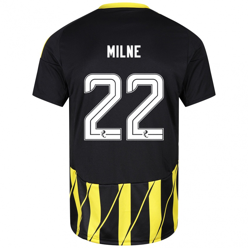 Børn Jack Milne #22 Sort Gul Udebane Spillertrøjer 2024/25 Trøje T-Shirt