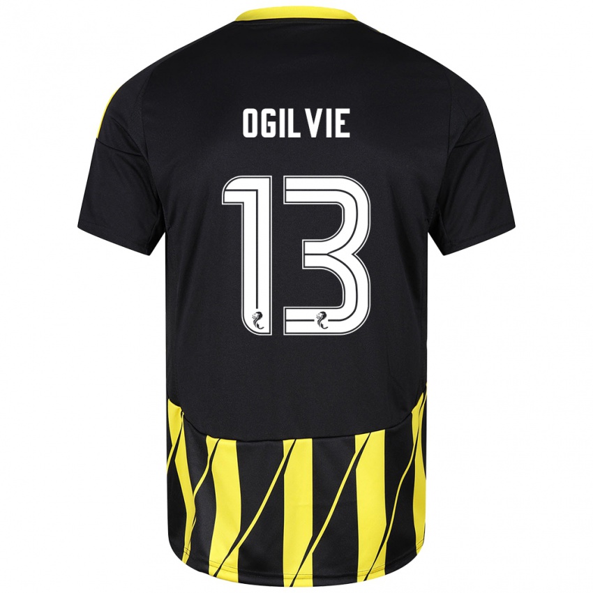 Børn Francesca Ogilvie #13 Sort Gul Udebane Spillertrøjer 2024/25 Trøje T-Shirt