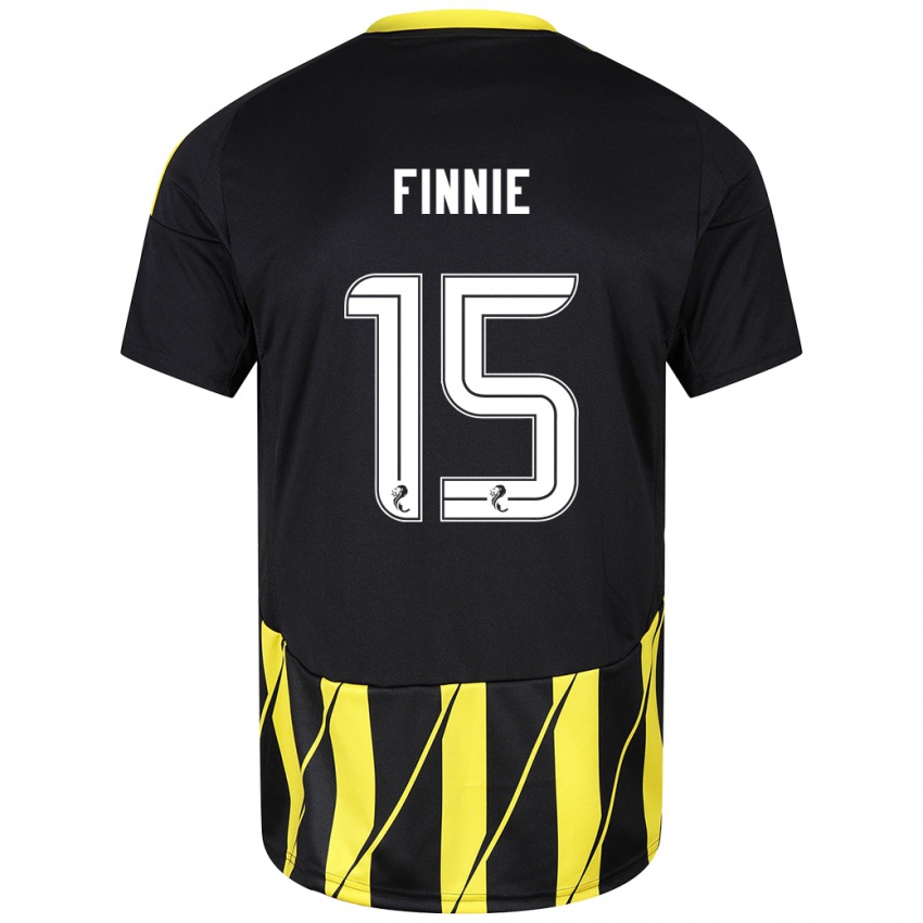 Børn Maddison Finnie #15 Sort Gul Udebane Spillertrøjer 2024/25 Trøje T-Shirt