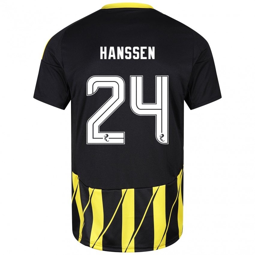 Børn Nadine Hanssen #24 Sort Gul Udebane Spillertrøjer 2024/25 Trøje T-Shirt